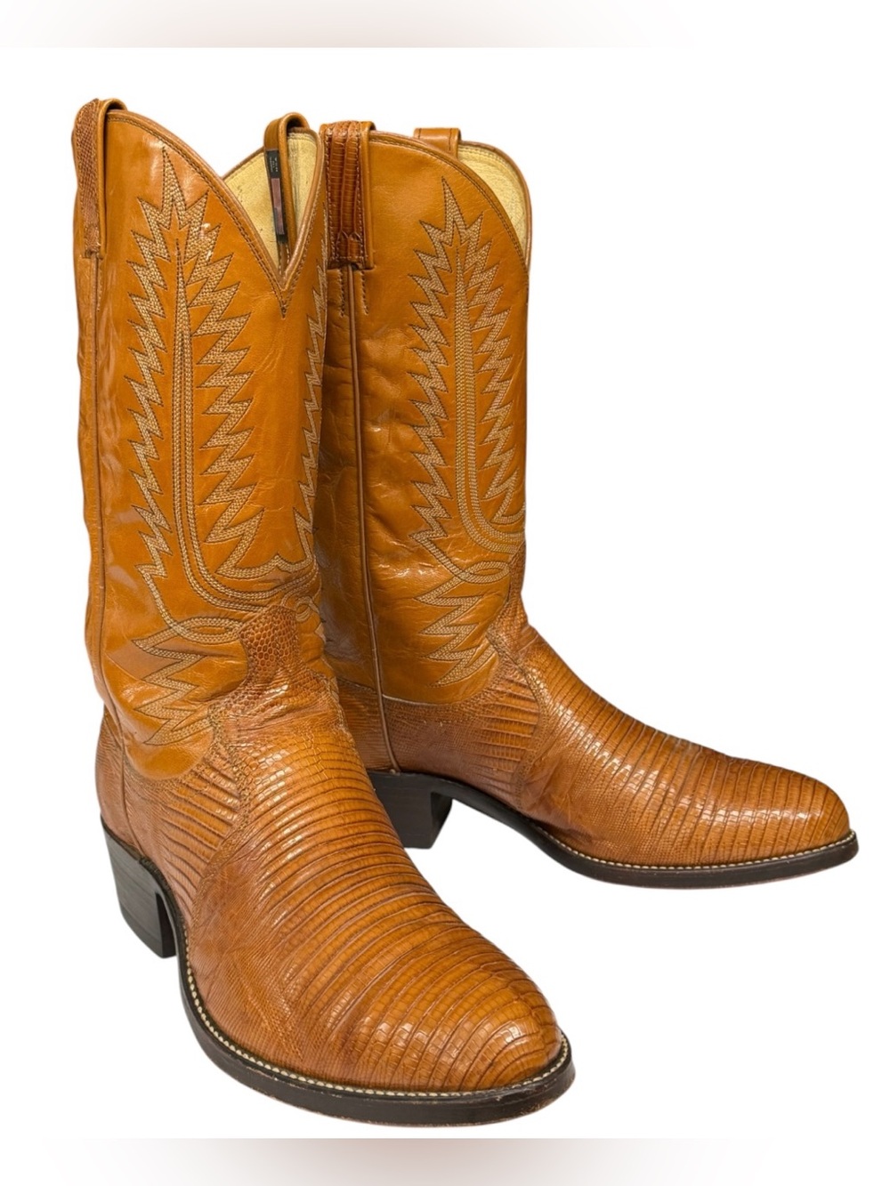 Vintage Dan Post Teju Lizard Peanut Brittle Brown Western Boots Men’s 8B Narrow